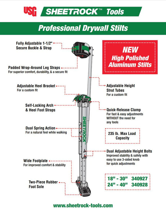 USG SHEETROCK ALUMINIUM DRYWALL STILTS 24-40